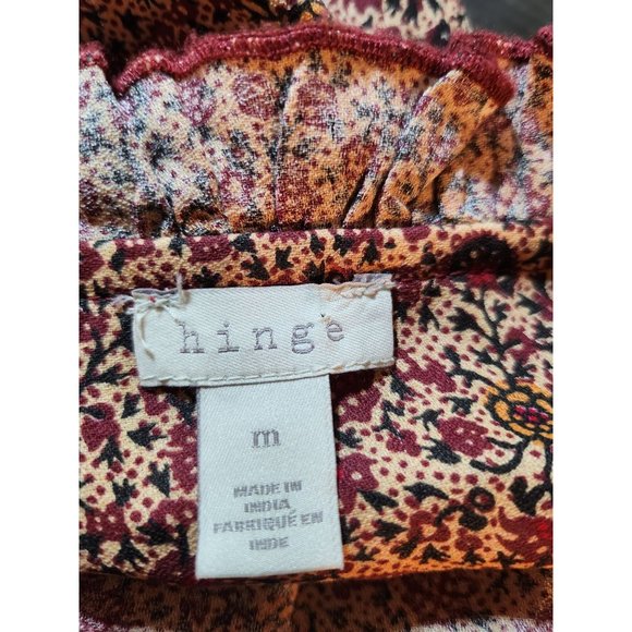 Hinge Navy and rust with orange and yellow floral print long sleeved blouse. Ruf - Picture 6 of 8